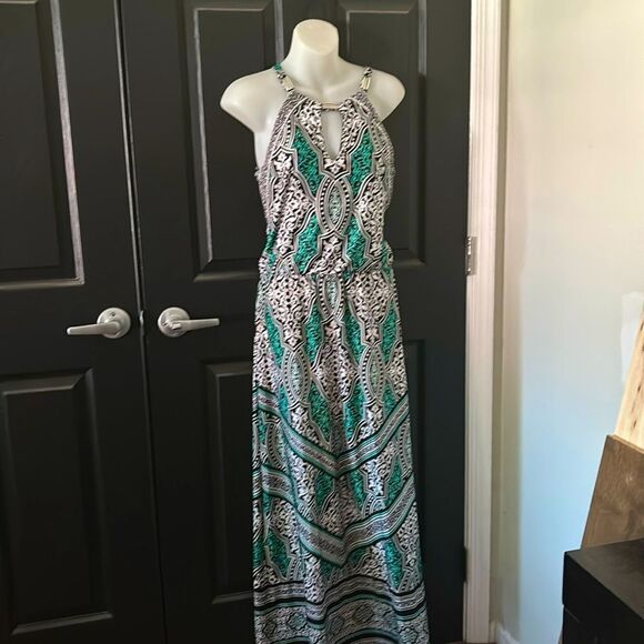 White House Black Market Blue Green Halter Maxi Dress – Size SP (Small Petite) - Picture 4 of 7